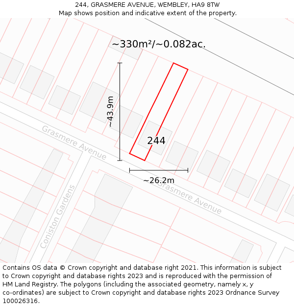 244, GRASMERE AVENUE, WEMBLEY, HA9 8TW: Plot and title map