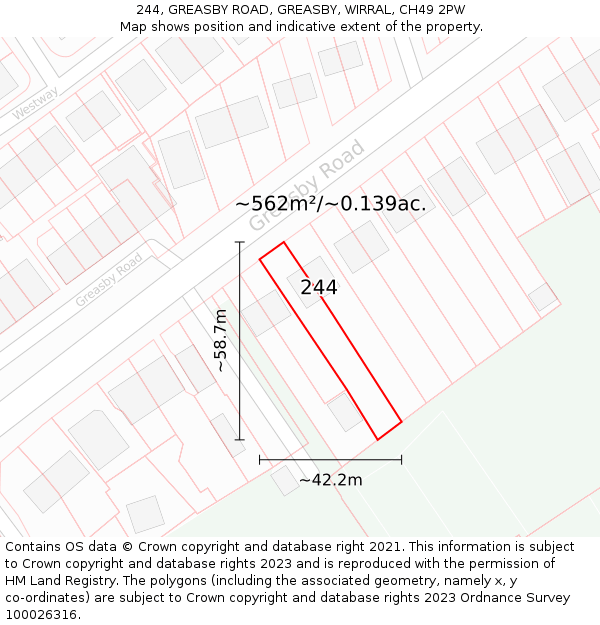 244, GREASBY ROAD, GREASBY, WIRRAL, CH49 2PW: Plot and title map