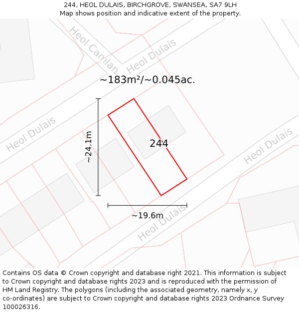 244, HEOL DULAIS, BIRCHGROVE, SWANSEA, SA7 9LH: Plot and title map
