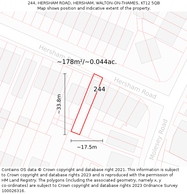 244, HERSHAM ROAD, HERSHAM, WALTON-ON-THAMES, KT12 5QB: Plot and title map