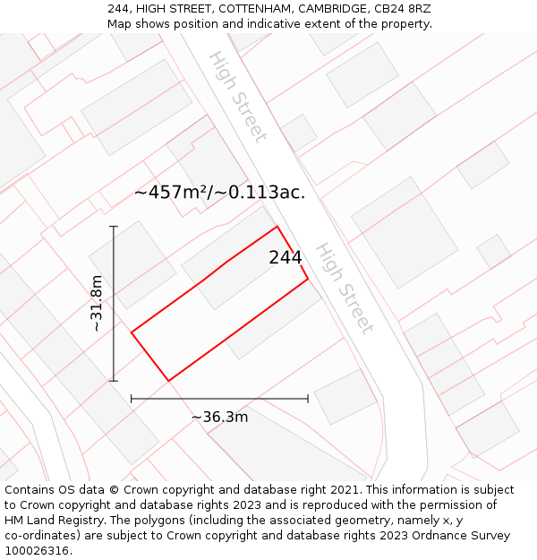 244, HIGH STREET, COTTENHAM, CAMBRIDGE, CB24 8RZ: Plot and title map
