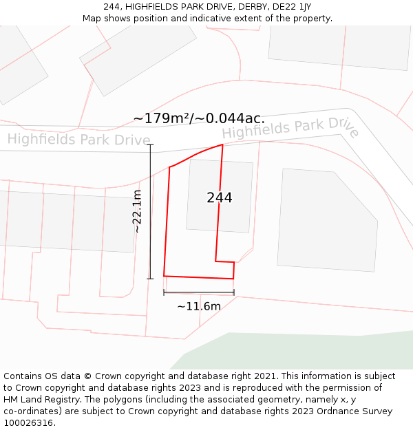 244, HIGHFIELDS PARK DRIVE, DERBY, DE22 1JY: Plot and title map