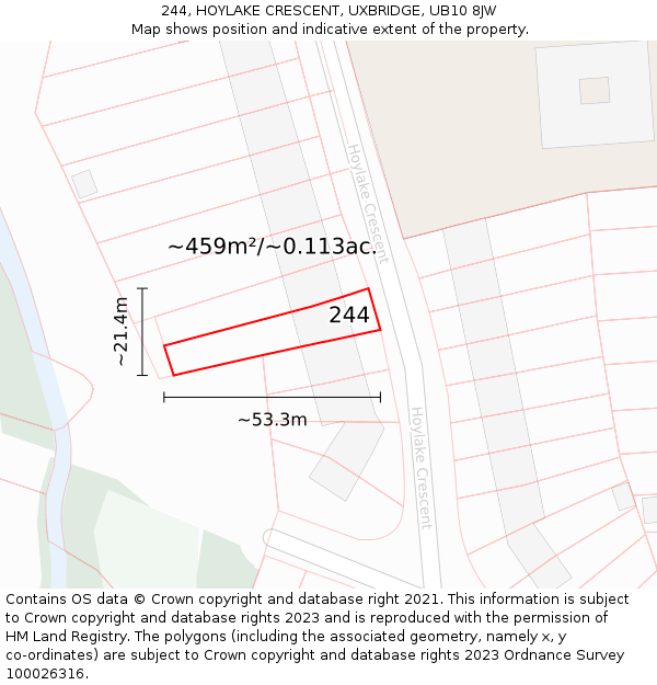 244, HOYLAKE CRESCENT, UXBRIDGE, UB10 8JW: Plot and title map