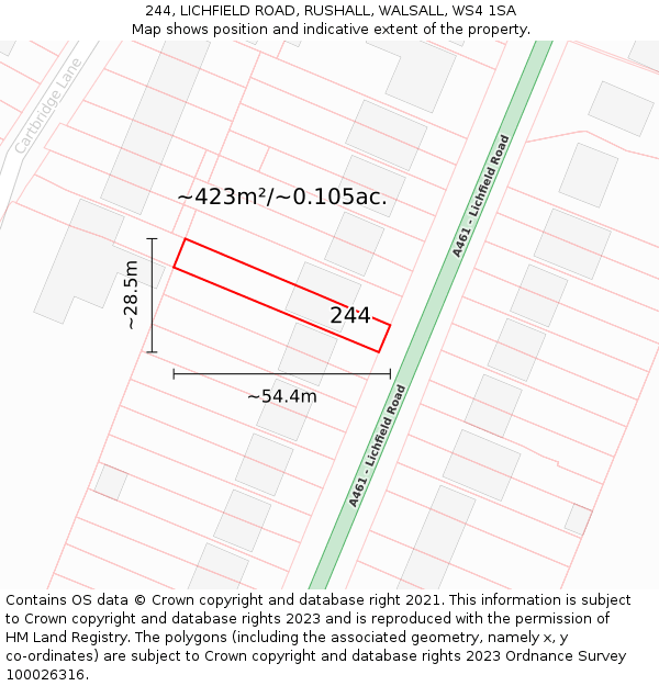 244, LICHFIELD ROAD, RUSHALL, WALSALL, WS4 1SA: Plot and title map