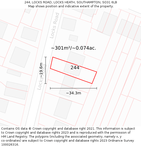 244, LOCKS ROAD, LOCKS HEATH, SOUTHAMPTON, SO31 6LB: Plot and title map