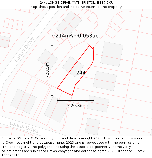 244, LONGS DRIVE, YATE, BRISTOL, BS37 5XR: Plot and title map