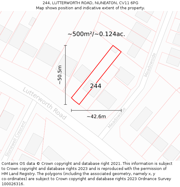 244, LUTTERWORTH ROAD, NUNEATON, CV11 6PG: Plot and title map