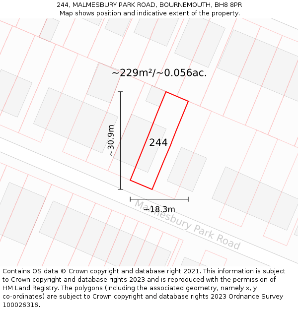 244, MALMESBURY PARK ROAD, BOURNEMOUTH, BH8 8PR: Plot and title map
