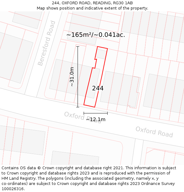 244, OXFORD ROAD, READING, RG30 1AB: Plot and title map