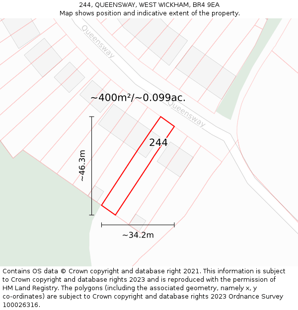 244, QUEENSWAY, WEST WICKHAM, BR4 9EA: Plot and title map