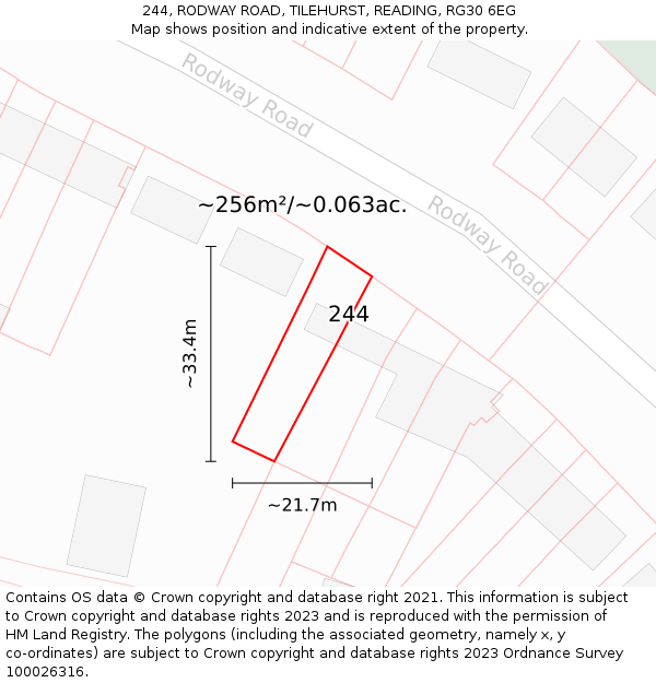 244, RODWAY ROAD, TILEHURST, READING, RG30 6EG: Plot and title map