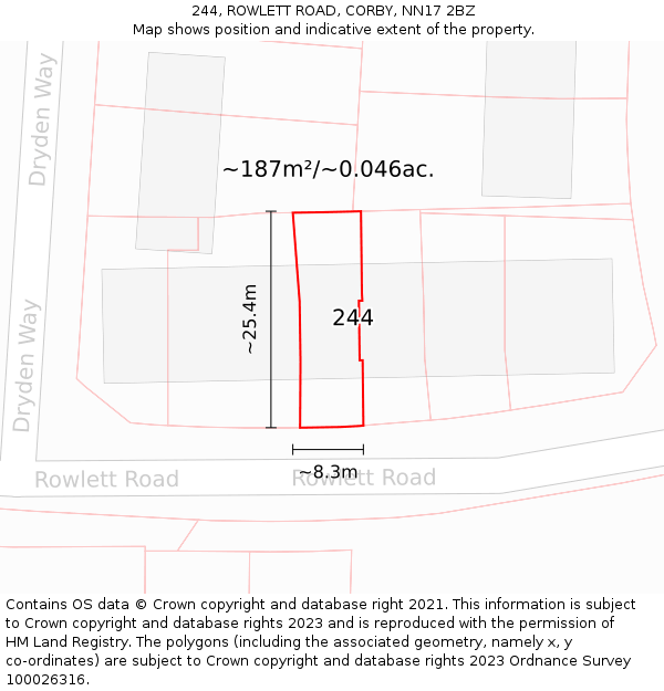 244, ROWLETT ROAD, CORBY, NN17 2BZ: Plot and title map
