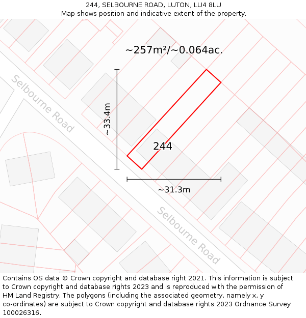 244, SELBOURNE ROAD, LUTON, LU4 8LU: Plot and title map