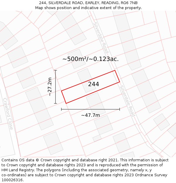 244, SILVERDALE ROAD, EARLEY, READING, RG6 7NB: Plot and title map