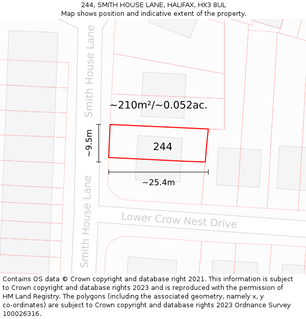 244, SMITH HOUSE LANE, HALIFAX, HX3 8UL: Plot and title map