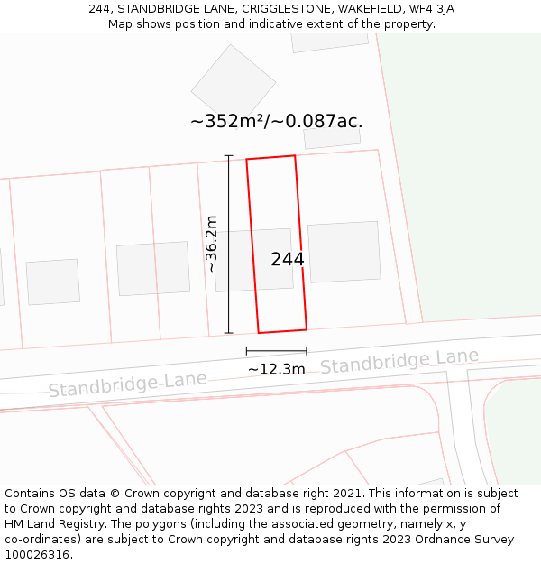 244, STANDBRIDGE LANE, CRIGGLESTONE, WAKEFIELD, WF4 3JA: Plot and title map