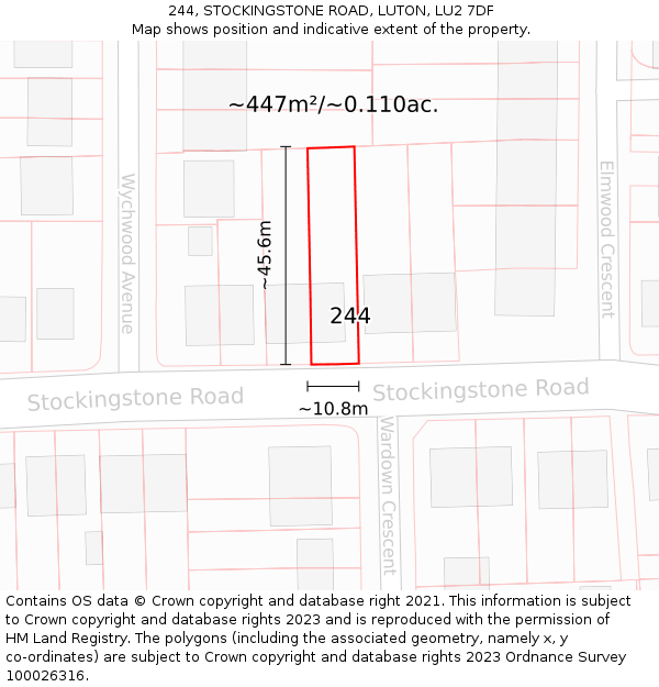244, STOCKINGSTONE ROAD, LUTON, LU2 7DF: Plot and title map