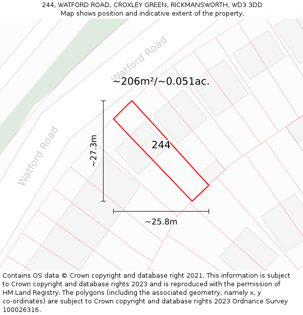 244, WATFORD ROAD, CROXLEY GREEN, RICKMANSWORTH, WD3 3DD: Plot and title map