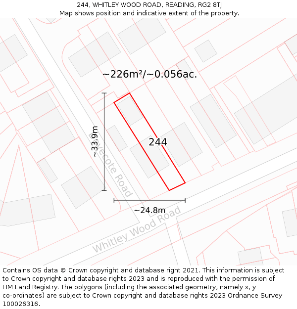 244, WHITLEY WOOD ROAD, READING, RG2 8TJ: Plot and title map