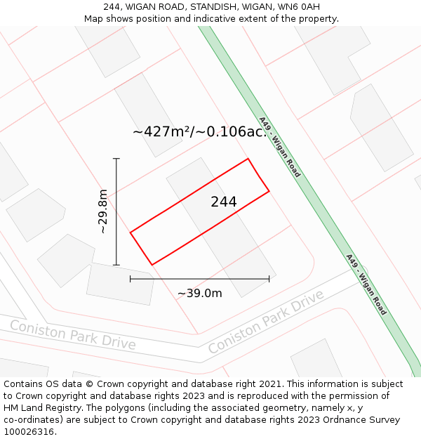 244, WIGAN ROAD, STANDISH, WIGAN, WN6 0AH: Plot and title map