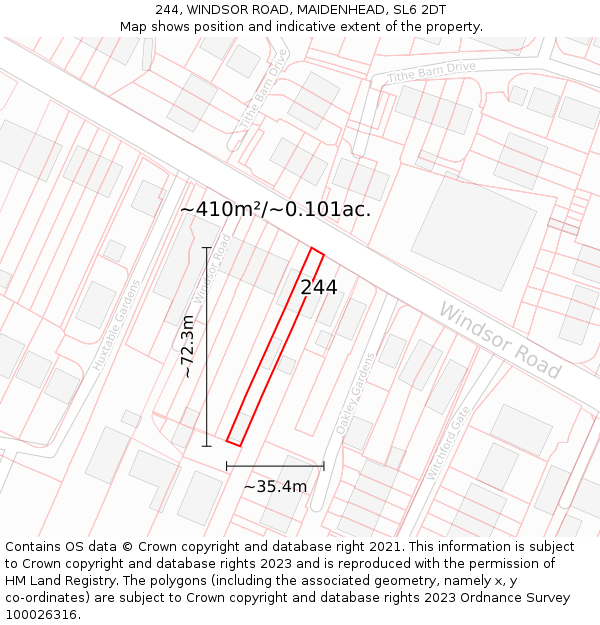 244, WINDSOR ROAD, MAIDENHEAD, SL6 2DT: Plot and title map