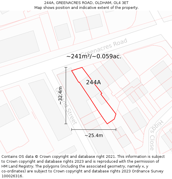 244A, GREENACRES ROAD, OLDHAM, OL4 3ET: Plot and title map