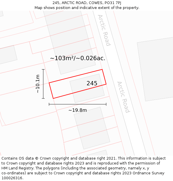 245, ARCTIC ROAD, COWES, PO31 7PJ: Plot and title map