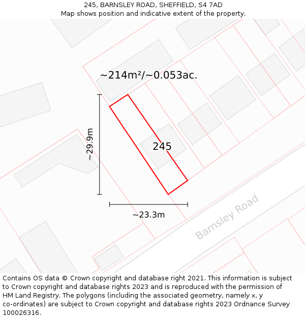 245, BARNSLEY ROAD, SHEFFIELD, S4 7AD: Plot and title map