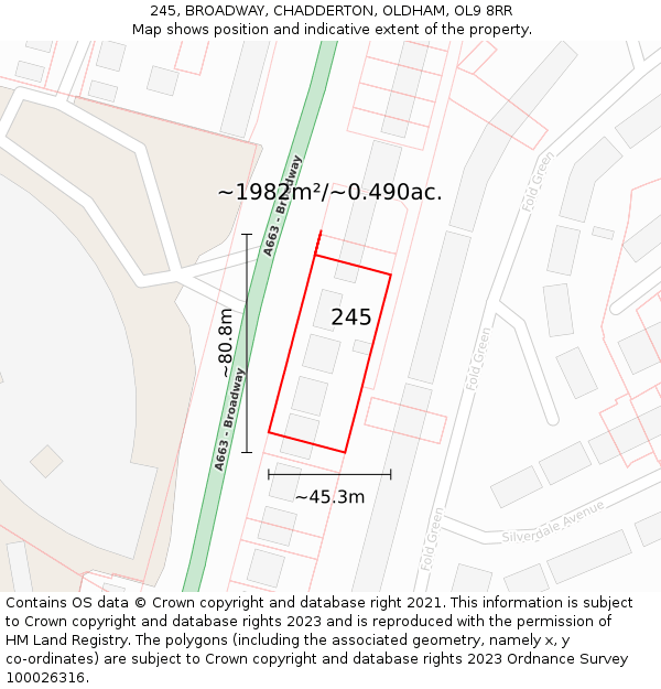 245, BROADWAY, CHADDERTON, OLDHAM, OL9 8RR: Plot and title map