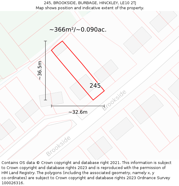 245, BROOKSIDE, BURBAGE, HINCKLEY, LE10 2TJ: Plot and title map
