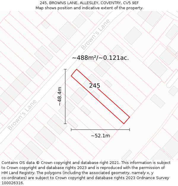 245, BROWNS LANE, ALLESLEY, COVENTRY, CV5 9EF: Plot and title map