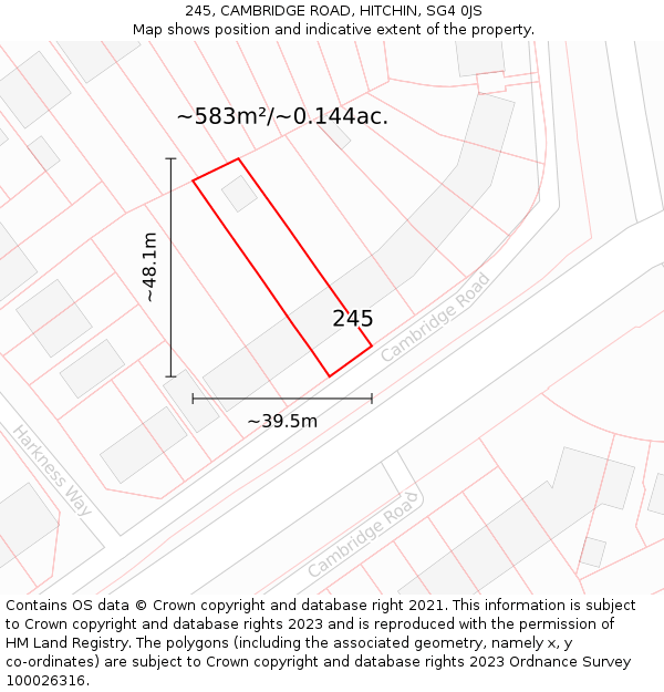 245, CAMBRIDGE ROAD, HITCHIN, SG4 0JS: Plot and title map
