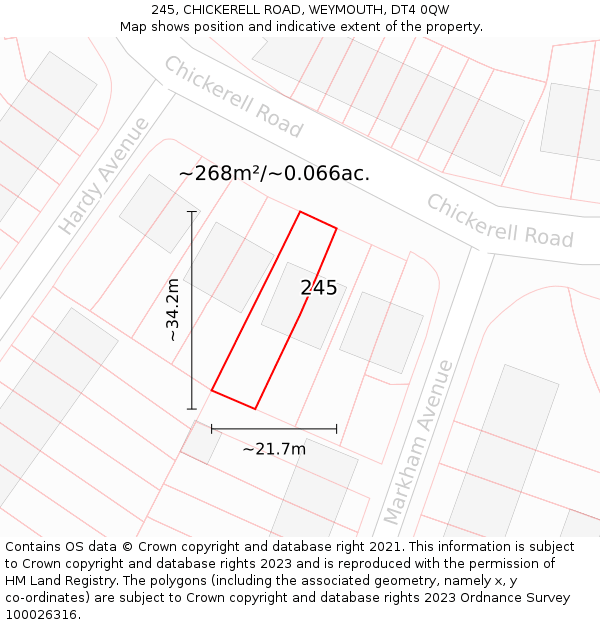 245, CHICKERELL ROAD, WEYMOUTH, DT4 0QW: Plot and title map