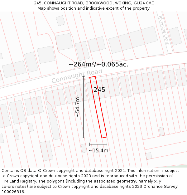 245, CONNAUGHT ROAD, BROOKWOOD, WOKING, GU24 0AE: Plot and title map