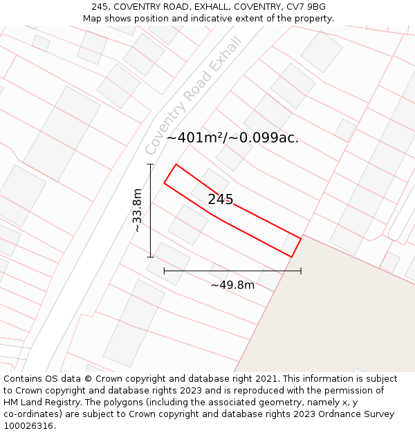 245, COVENTRY ROAD, EXHALL, COVENTRY, CV7 9BG: Plot and title map