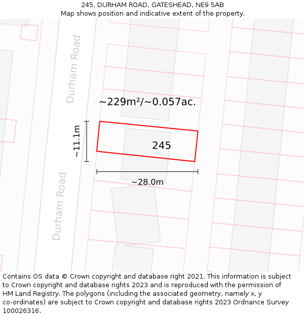 245, DURHAM ROAD, GATESHEAD, NE9 5AB: Plot and title map