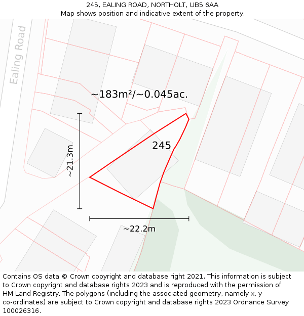 245, EALING ROAD, NORTHOLT, UB5 6AA: Plot and title map