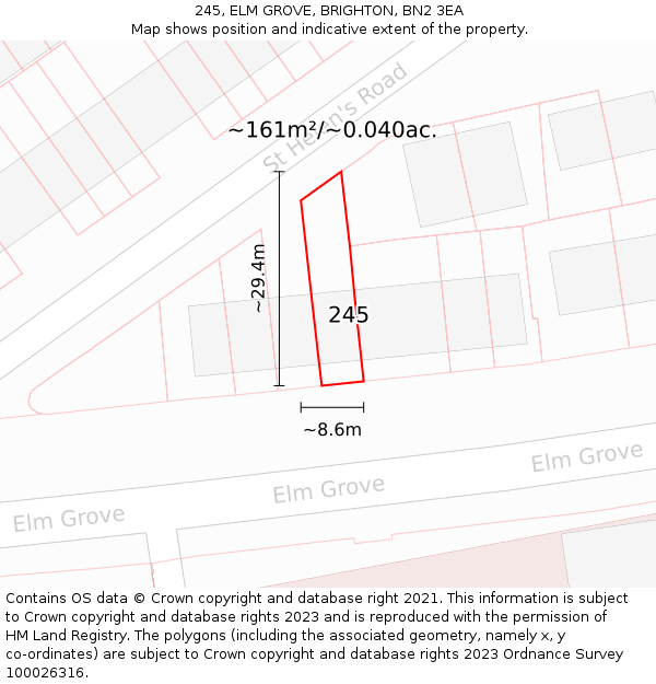 245, ELM GROVE, BRIGHTON, BN2 3EA: Plot and title map