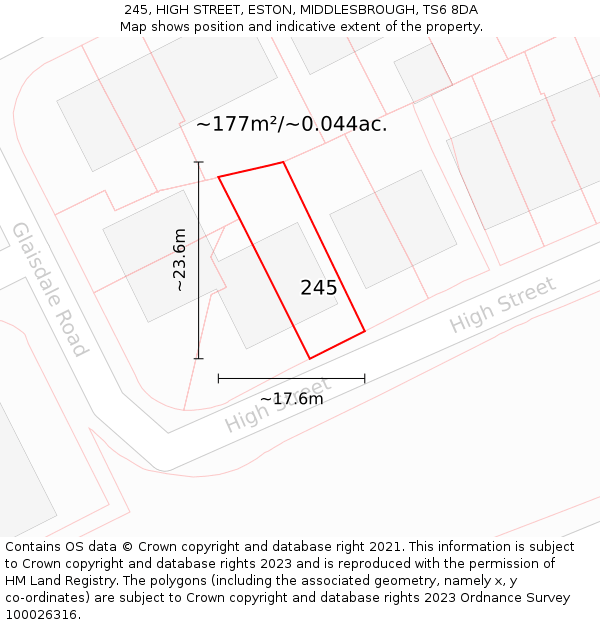 245, HIGH STREET, ESTON, MIDDLESBROUGH, TS6 8DA: Plot and title map