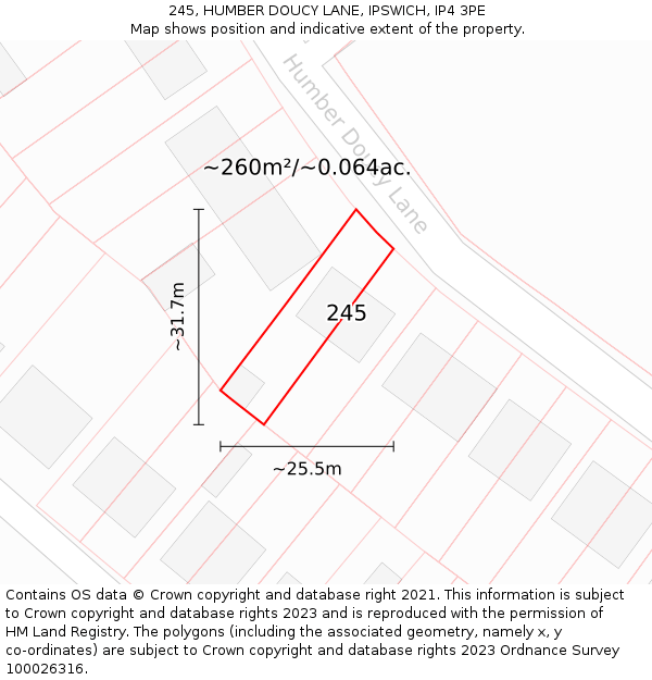 245, HUMBER DOUCY LANE, IPSWICH, IP4 3PE: Plot and title map