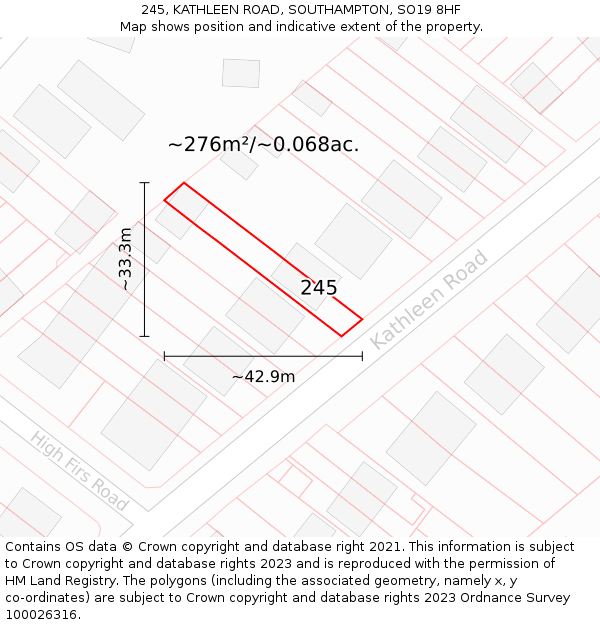 245, KATHLEEN ROAD, SOUTHAMPTON, SO19 8HF: Plot and title map