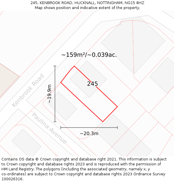 245, KENBROOK ROAD, HUCKNALL, NOTTINGHAM, NG15 8HZ: Plot and title map