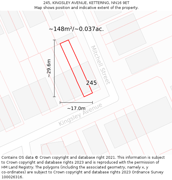245, KINGSLEY AVENUE, KETTERING, NN16 9ET: Plot and title map