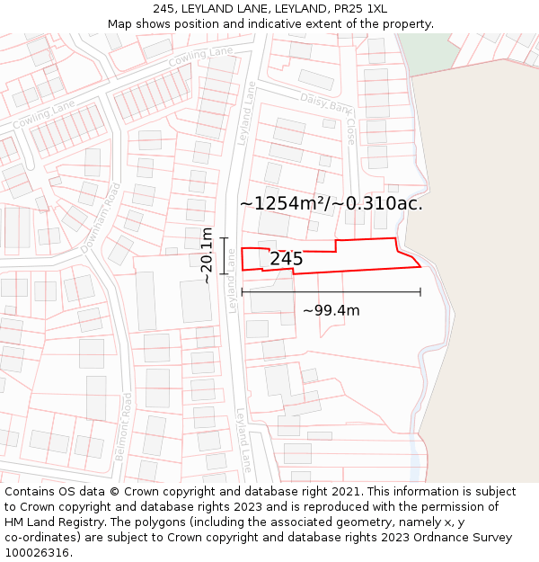 245, LEYLAND LANE, LEYLAND, PR25 1XL: Plot and title map