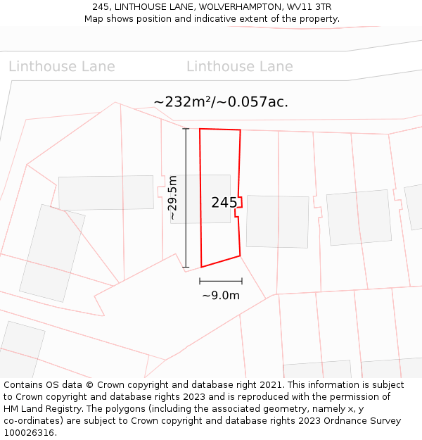 245, LINTHOUSE LANE, WOLVERHAMPTON, WV11 3TR: Plot and title map
