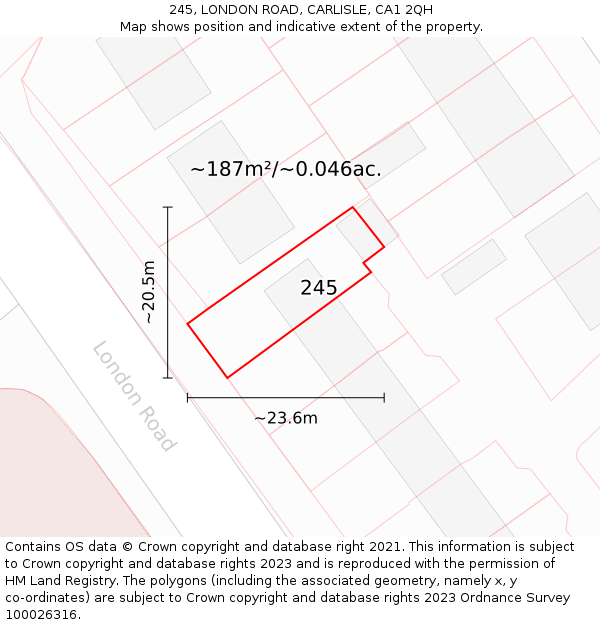 245, LONDON ROAD, CARLISLE, CA1 2QH: Plot and title map