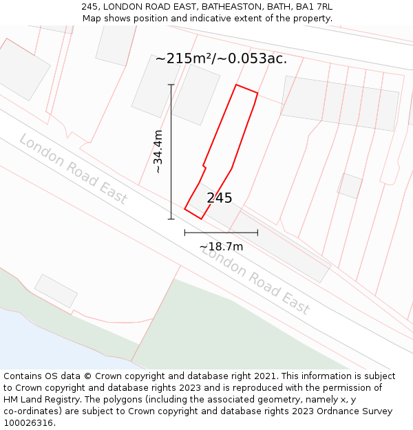245, LONDON ROAD EAST, BATHEASTON, BATH, BA1 7RL: Plot and title map