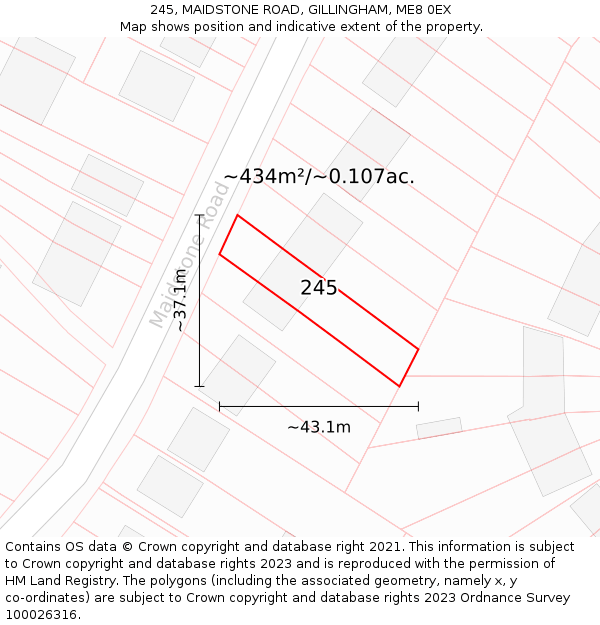 245, MAIDSTONE ROAD, GILLINGHAM, ME8 0EX: Plot and title map
