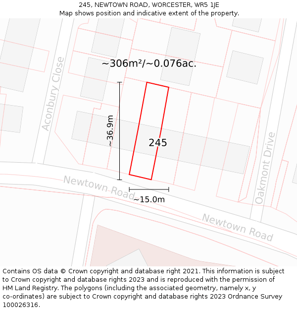 245, NEWTOWN ROAD, WORCESTER, WR5 1JE: Plot and title map