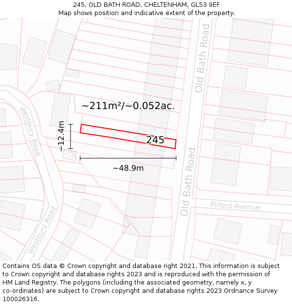 245, OLD BATH ROAD, CHELTENHAM, GL53 9EF: Plot and title map